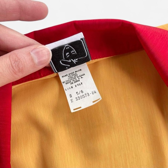 Vintage Eva Polyester Color Block Blouse Red Yellow Green with Embroidered Rose - Picture 8 of 8